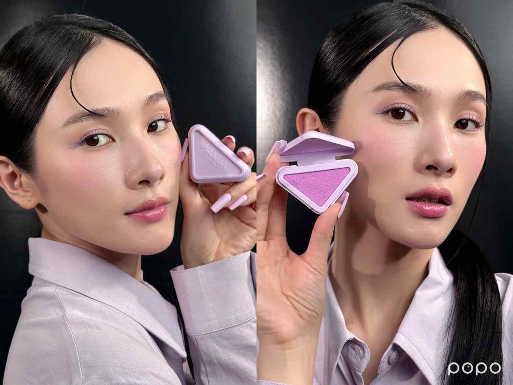 邊佑錫那支紫色唇膏台灣也買得到！PRADA「幻光紫潤唇膏、嫩紫三角形腮紅」顛覆色彩美學，原來黃肌也能這麼適合清新紫粉色！-8