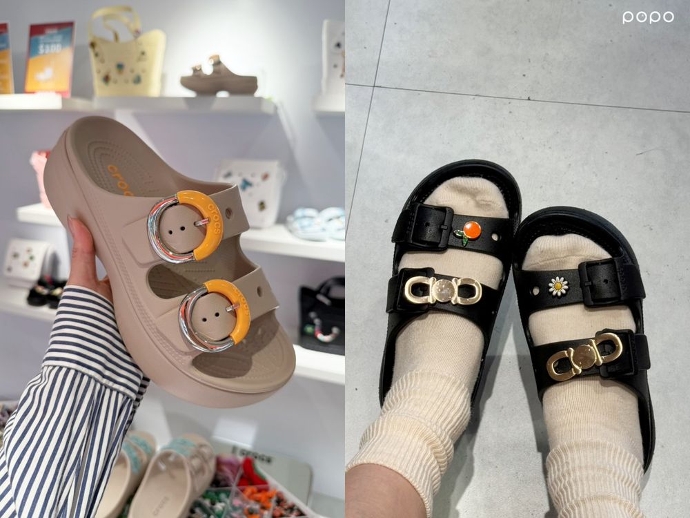 韓國爆紅Crocs厚底小拖鞋來了！超軟Q「雲朵洞洞拖鞋」加鞋扣超可愛、細腿夾腳拖也得買！-7
