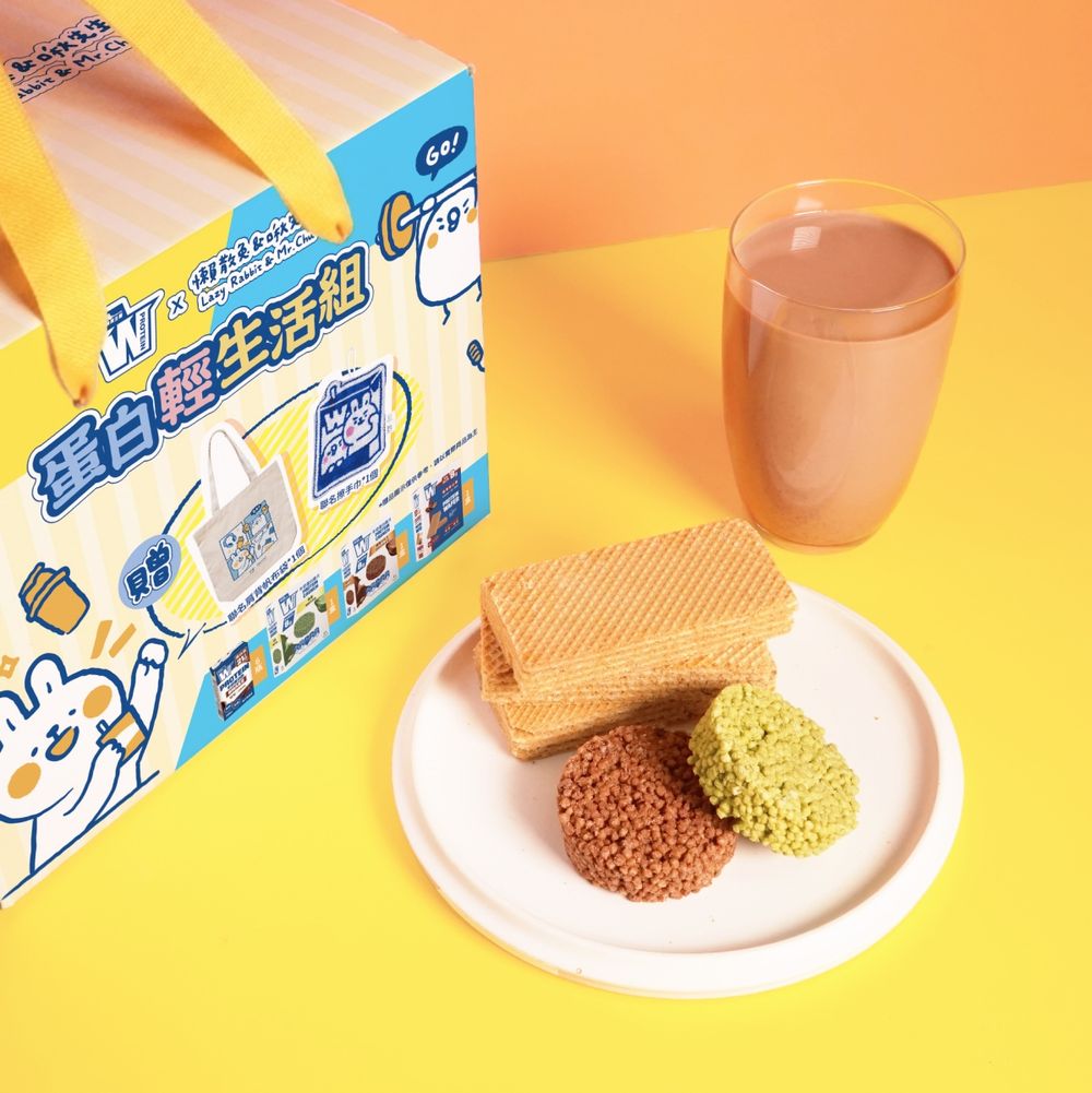 義美生醫W PROTEIN跟懶散兔&啾先生聯名！「牛奶蛋白飲+點心」禮盒必買、還送超Q帆布袋和擦手巾！-5
