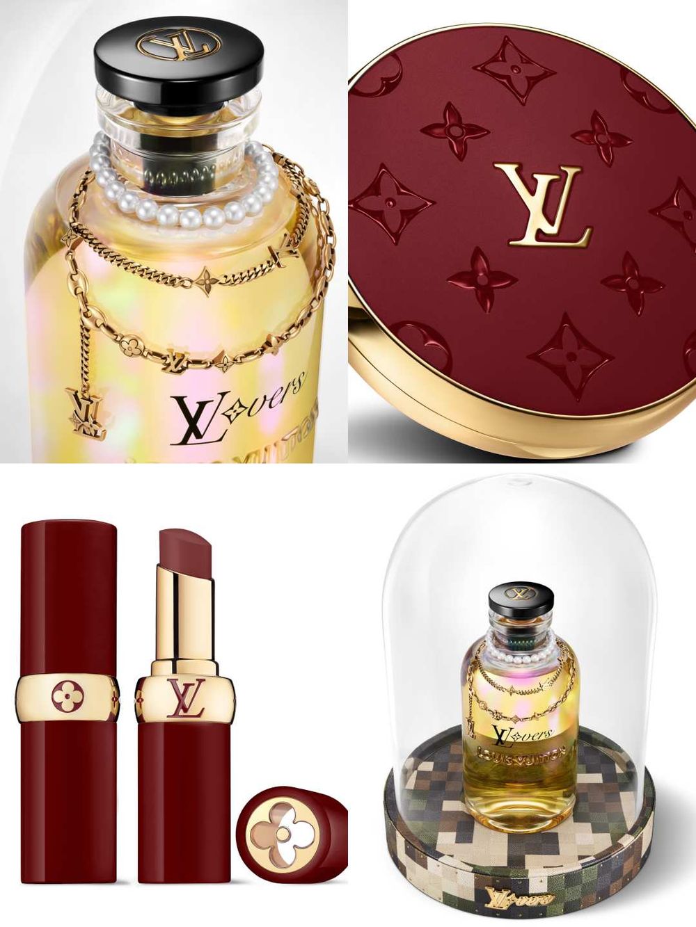 LV聖誕彩妝把老花染成酒紅色！緞光紅唇、透亮酒紅棕、焦糖眼影，連百萬水晶香水都美得像珠寶！-0
