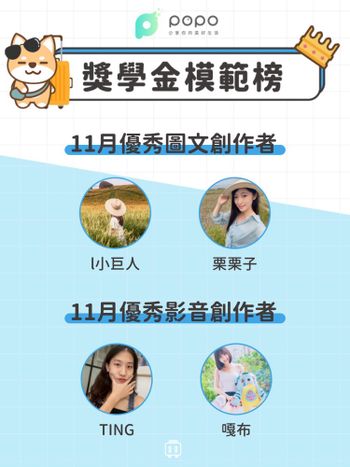 旅遊創作者｜11月獎學金模範榜單