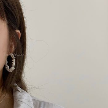韓國｜不規則石紋C圈耳環