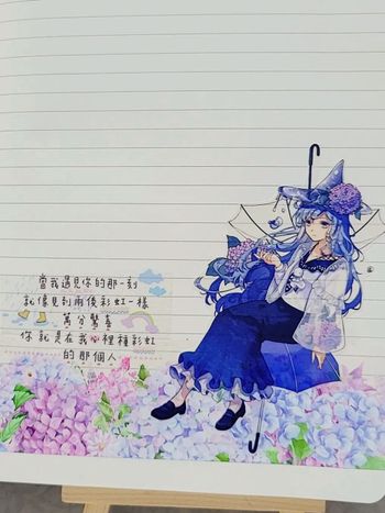 手作／紙膠帶拼貼／繡球花少女