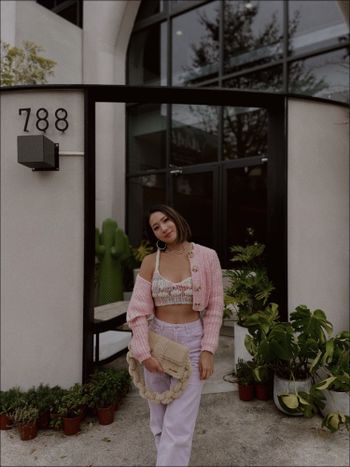 Wearing my very first self-knitted bralette🌸💕