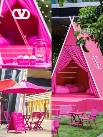 是芭比的露營！Valentino巨型粉紅帳篷、鞦韆空降台北信義區！還有夢幻義式冰淇淋餐車！