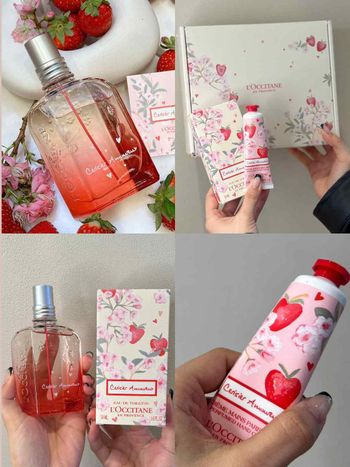 歐舒丹2024草莓季來襲「草莓櫻花」限量香氛，愛心草莓粉櫻花瓶身，登頂情人節禮物天花板！