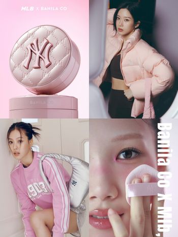 aespa、文佳煐最愛韓牌MLB新款！banila co夢幻嫩粉紅聯名氣墊，閃粉化妝包配一套，手持氣墊補妝、美出天際！