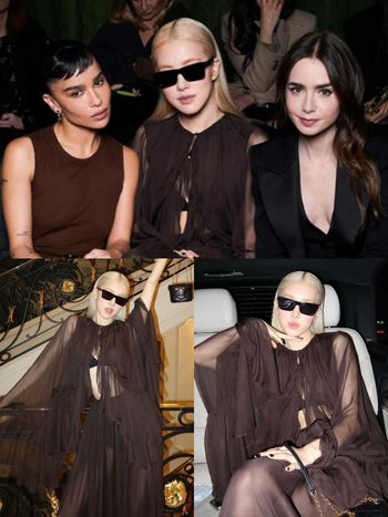 YSL秋冬大秀Rosé「薄紗內衣造型」高級又性感！和隔壁「巨星」大聊天畫面有夠美！