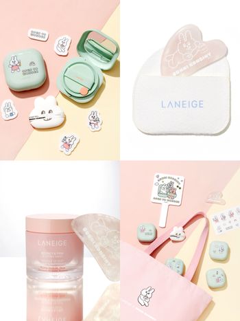 這波聯名可愛炸了！LANEIGE x BUNNI KONBINY「兔兔插畫」舒芙蕾氣墊粉撲、玉石刮痧板，兔控不收不行！