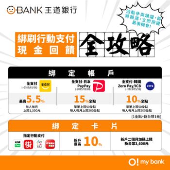 【王道銀行O-Bank】把我的錢變大了！新戶最高享7485元，聰明消費刷越多賺越多，刷王道卡消費最划算！