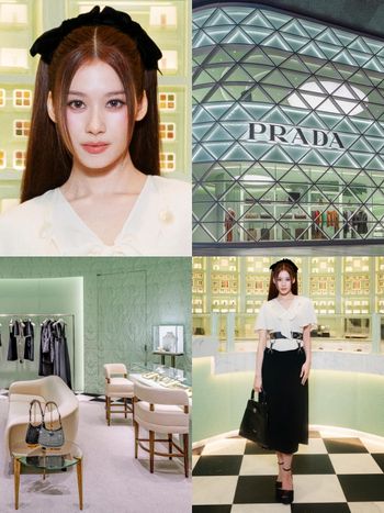 Sana美到不像真人！「千金大小姐風」現身Prada新加坡ION Orchard開幕活動！