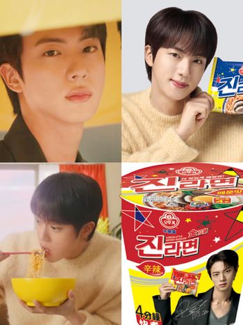 BTS Jin不倒翁金拉麵最新代言廣告曝光！大吃泡麵模樣萌翻ARMY、Jin限定包裝杯麵台灣也買得到！