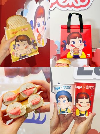 拉亞漢堡跟不二家聯名了！「草莓煉乳貝果&草莓煉乳湯種吐司」全都太欠吃、還有PEKO保冷袋要買！