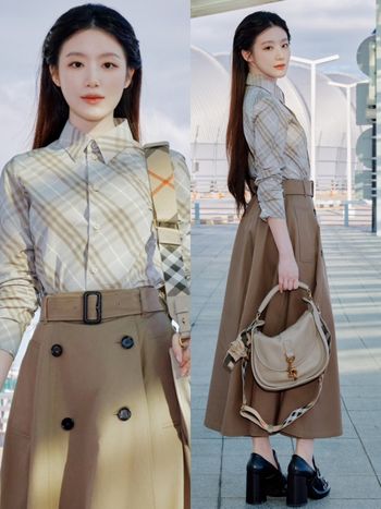 舒華又出發時裝週了！？ 全身Burberry根本英倫貴族大小姐、「舒華白」照亮整條機場路！