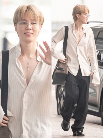 BTS Jimin退伍首秀來了！Dior帝王回歸「軟嫩小臉+超低胸襯衫」把機場路當T台走！