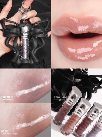 灰色控要衝了！韓國最潮美妝品牌Risky x JIMI夢幻跨界聯名，低彩度灰感唇蜜誰擦誰高級，蝴蝶結唇彩吊飾、太美！