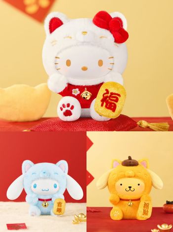 7-11開賣超可愛「三麗鷗招財貓」公仔盲盒！「白色招福貓Hello Kitty、藍貓大耳狗」全都太欠買！