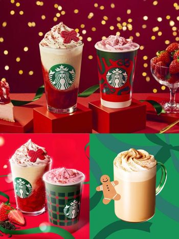 日本星巴克2025聖誕節限定飲品來了！「草莓綜合茶星冰樂」蝴蝶結餅乾裝飾太夢幻、還有薑餅拿鐵要喝！