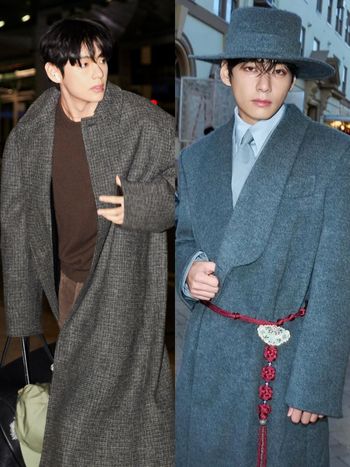 V金泰亨是冬天大衣之神！機場隨便走就像拍韓劇、這套根本《獵魔女團》Saja Boys真人版！