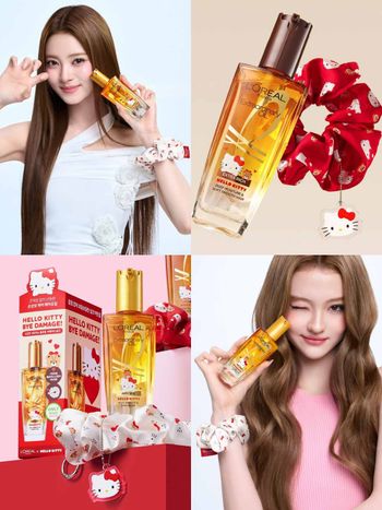 貓系MEOVV全團愛慘了！巴黎萊雅人氣髮油夢幻聯名Hello Kitty，凱蒂貓髮圈＋小金瓶超萌包裝、三麗鷗粉絲快衝呀！