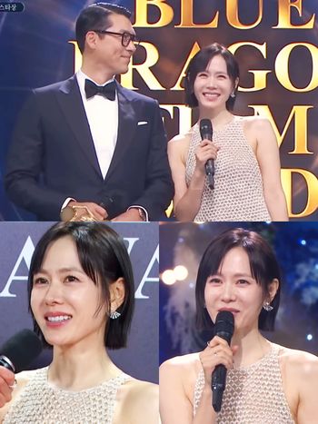 孫藝真、玄彬夫妻檔拿下《青龍獎》影帝影后！台上甜蜜互動太閃、孫仙戴的超美耳環找到了！