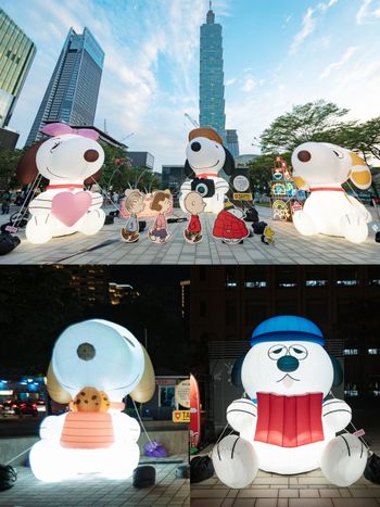 史努比在信義區！超巨大「史努比、歐拉夫、貝兒」充氣氣偶現身市政府，還有Q翻糊塗塌客燈飾要拍！