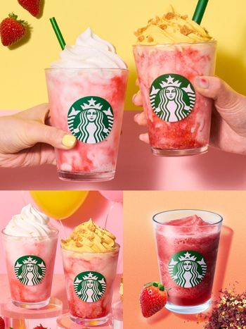草莓控發瘋！日本星巴克春季限定「草莓泡芙星冰樂、草莓百香果茶冰沙」酸甜風味太欠喝！