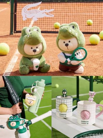 星巴克跟LACOSTE聯名啦！超呆萌「鱷魚小熊絨毛吊飾、網球小熊馬克杯、不銹鋼杯」全都太想買！