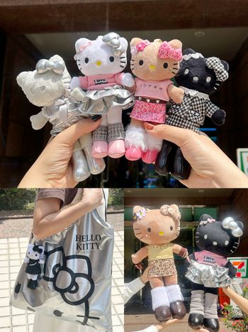 長腿Hello Kitty在7-11！超可愛70公分曬黑Kitty絨毛玩偶、豹紋凱蒂貓飲料提袋」免飛日本就能買！