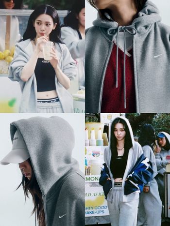 Karina身上那件Nike灰色連帽外套找到了！出自最新女生專屬系列、極簡質感風絕對會愛！