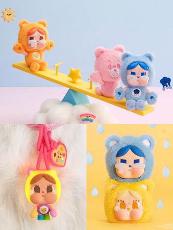 泡泡瑪特CRYBABY跟Care Bears聯名啦！超可愛「牢騷小熊變裝吊飾、大頭陽光熊收納包」全都想要！