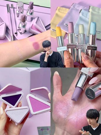 邊佑錫那支紫色唇膏台灣也買得到！PRADA「幻光紫潤唇膏、嫩紫三角形腮紅」顛覆色彩美學，原來黃肌也能這麼適合清新紫粉色！