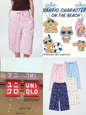 UNIQLO又偷偷來！居然推出「曬黑三麗鷗」居家褲！曬黑Kitty、布丁狗海島度假中、可愛到捨不得穿！