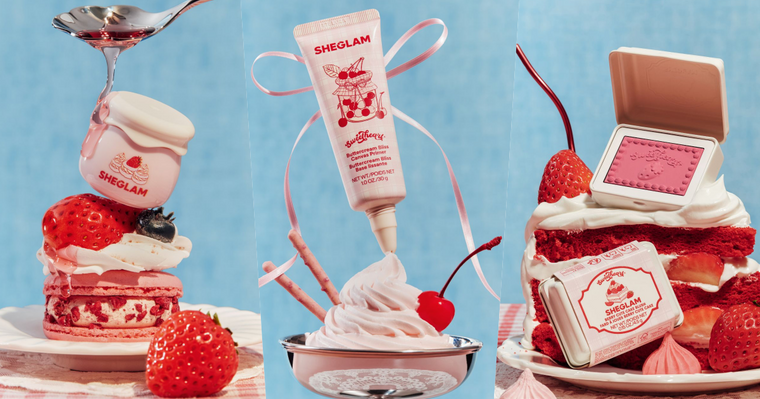 草莓甜點直接變妝容！SHEGLAM早春「草莓奶油甜點」彩妝夢幻登場，奶油飾底乳、草莓蛋糕腮紅霜、牛奶水可愛到犯規！