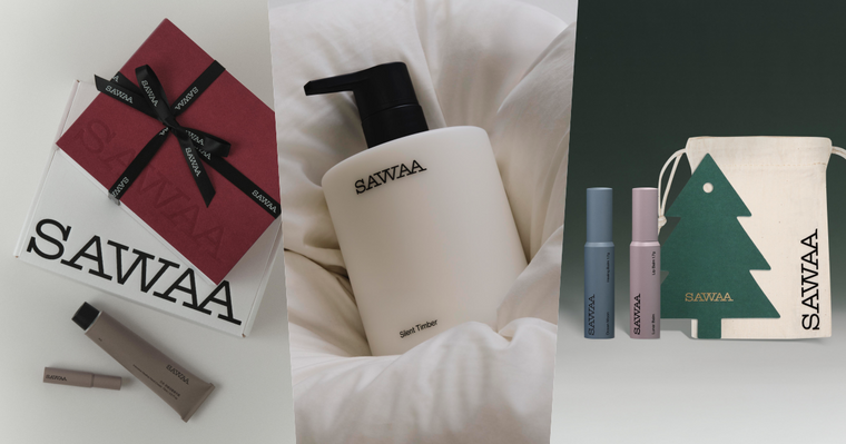 木質調香氛迷命定年末禮盒！SAWAA經典暖衫護髮油＋去角質沐浴露入組，全新「微光身體乳」睡前好眠必備！