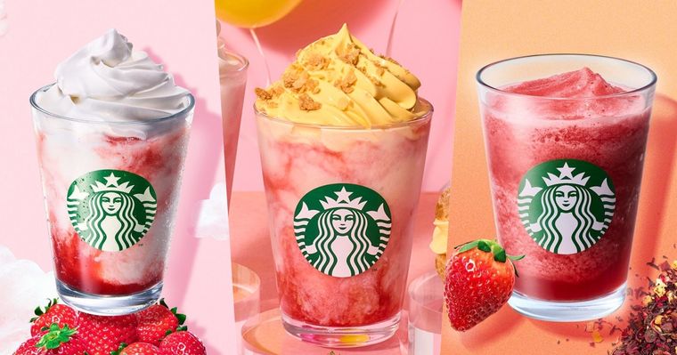 草莓控發瘋！日本星巴克春季限定「草莓泡芙星冰樂、草莓百香果茶冰沙」酸甜風味太欠喝！