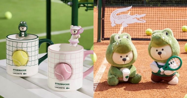 星巴克跟LACOSTE聯名啦！超呆萌「鱷魚小熊絨毛吊飾、網球小熊馬克杯、不銹鋼杯」全都太想買！