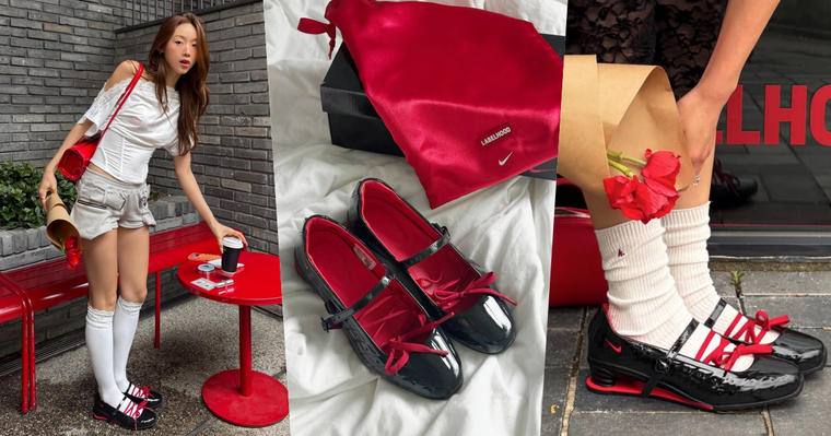 不敢相信這是Nike！最新聯名「漆皮瑪莉珍」紅黑配、交叉蝴蝶結漂亮到爆、根本女孩本命鞋！