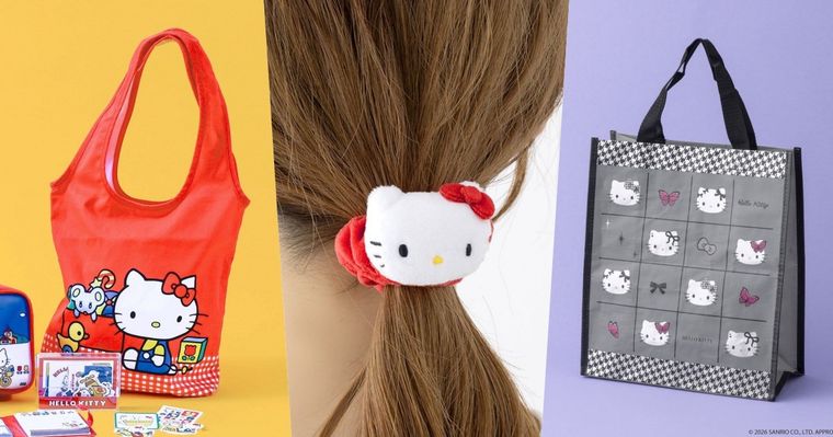 3COINS跟Hello Kitty聯名啦！超可愛「復古紅白Kitty托特包、大頭凱蒂貓髮圈」百元就能帶回家！