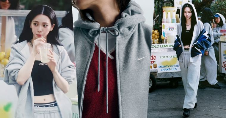 Karina身上那件Nike灰色連帽外套找到了！出自最新女生專屬系列、極簡質感風絕對會愛！