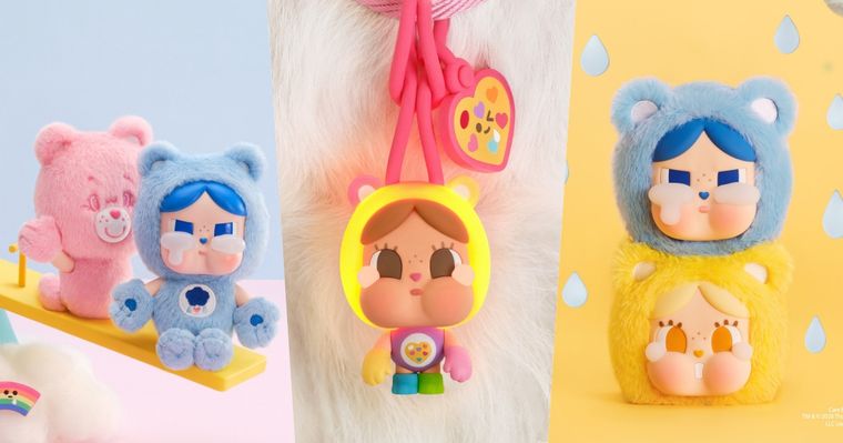 泡泡瑪特CRYBABY跟Care Bears聯名啦！超可愛「牢騷小熊變裝吊飾、大頭陽光熊收納包」全都想要！