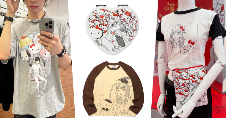 富江和Hello Kitty當朋友了？！韓牌聯手三麗鷗、伊藤潤二「T恤、小物」全曝光！恐怖＋可愛居然超搭！