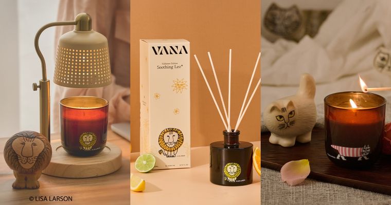 VANA九週年瑞典國寶藝術家聯名！把「條紋貓Mikey、暖萌獅Leo」變身北歐療癒香氛，蠟燭＋暖燈美到像藝術品！