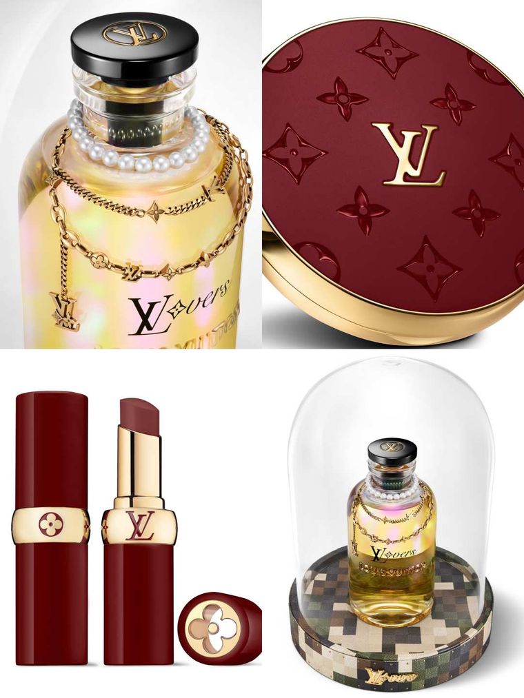 LV聖誕彩妝把老花染成酒紅色！緞光紅唇、透亮酒紅棕、焦糖眼影，連百萬水晶香水都美得像珠寶！